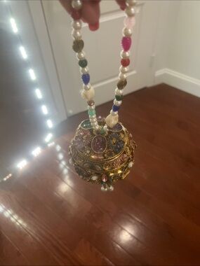 Gold-Tone Beaded bag with Pink, Green and Blue Accents